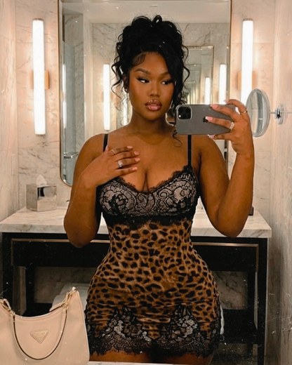 Leopard Lace Mini Dress - Summer Chic