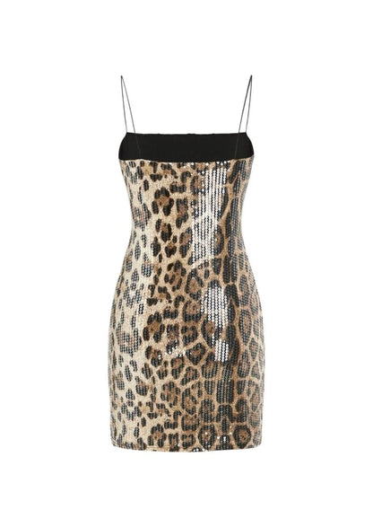 CHEETAH SPARKLE SEQUIN MINI DRESS LEOPARD