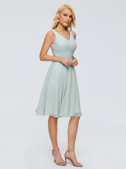 Jocelyn V-Neck Knee Length Chiffon Bridesmaid Dresses