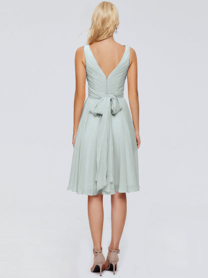 Jocelyn V-Neck Knee Length Chiffon Bridesmaid Dresses