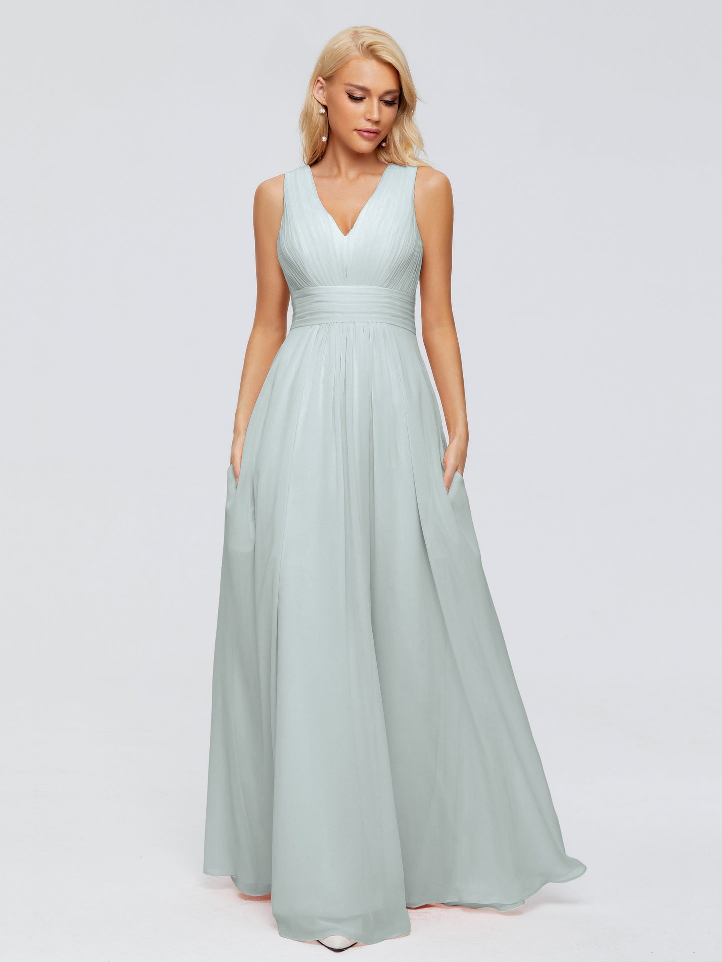 Juliana A-line V Neck Straps Chiffon Bridesmaid Dresses With Pockets