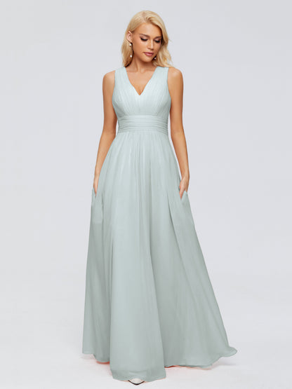 Juliana A-line V Neck Straps Chiffon Bridesmaid Dresses With Pockets