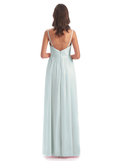 Kiana Spaghetti Straps Open Back Split Chiffon Long Bridesmaid Dresses