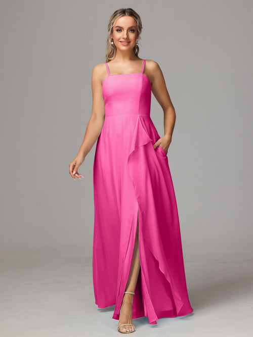 Spaghetti Straps Chiffon Bridesmaid Dress With Pockets