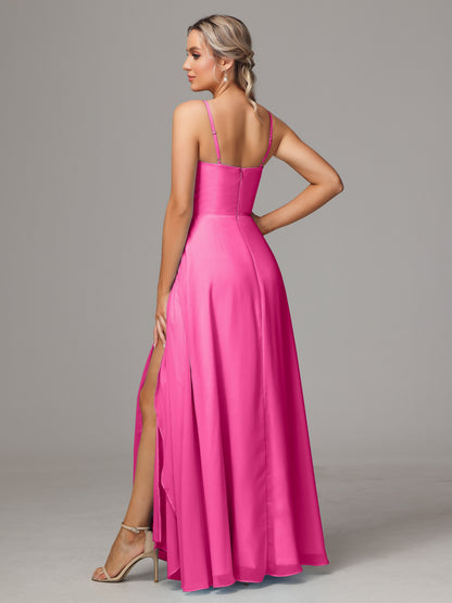 Spaghetti Straps Chiffon Bridesmaid Dress With Pockets