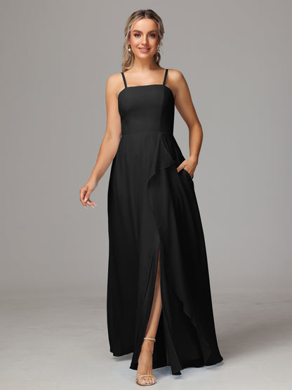 Spaghetti Straps Chiffon Bridesmaid Dress With Pockets