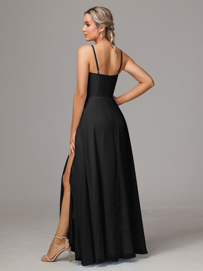 Spaghetti Straps Chiffon Bridesmaid Dress With Pockets