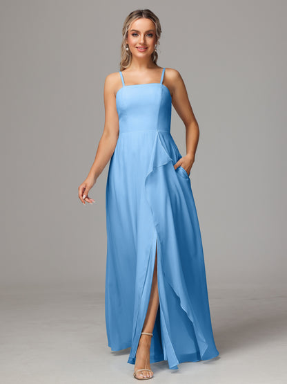Spaghetti Straps Chiffon Bridesmaid Dress With Pockets