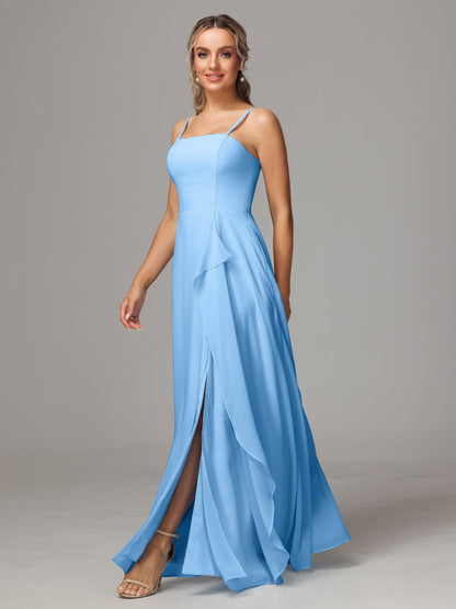 Spaghetti Straps Chiffon Bridesmaid Dress With Pockets