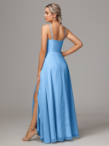 Spaghetti Straps Chiffon Bridesmaid Dress With Pockets