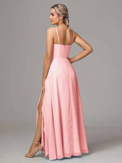 Spaghetti Straps Chiffon Bridesmaid Dress With Pockets