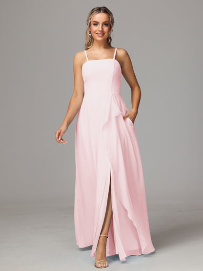 Spaghetti Straps Chiffon Bridesmaid Dress With Pockets