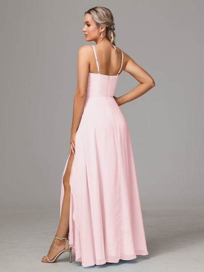 Spaghetti Straps Chiffon Bridesmaid Dress With Pockets