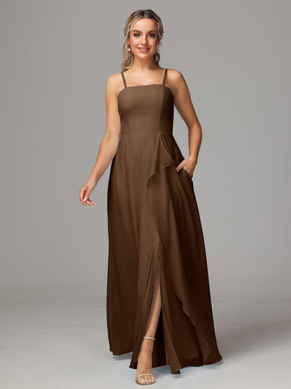 Spaghetti Straps Chiffon Bridesmaid Dress With Pockets