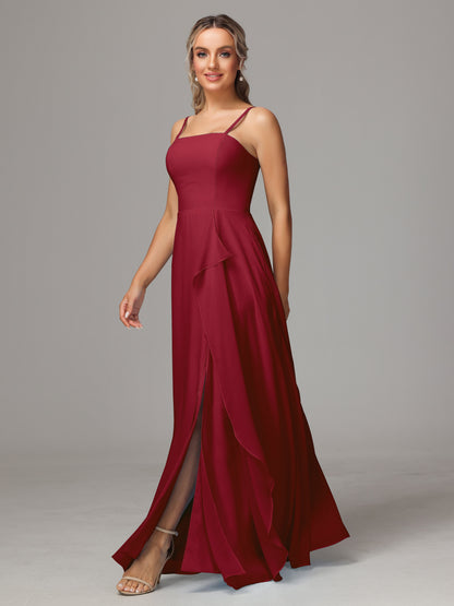 Spaghetti Straps Chiffon Bridesmaid Dress With Pockets