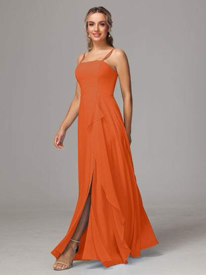 Spaghetti Straps Chiffon Bridesmaid Dress With Pockets