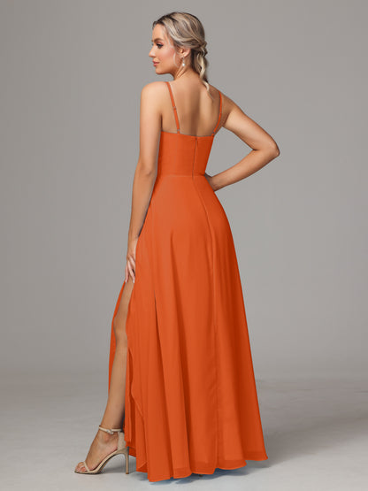 Spaghetti Straps Chiffon Bridesmaid Dress With Pockets