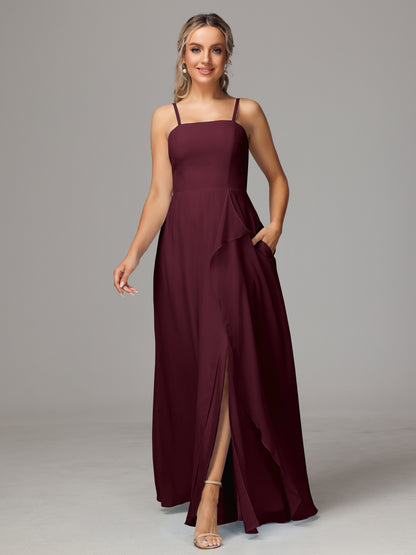 Spaghetti Straps Chiffon Bridesmaid Dress With Pockets