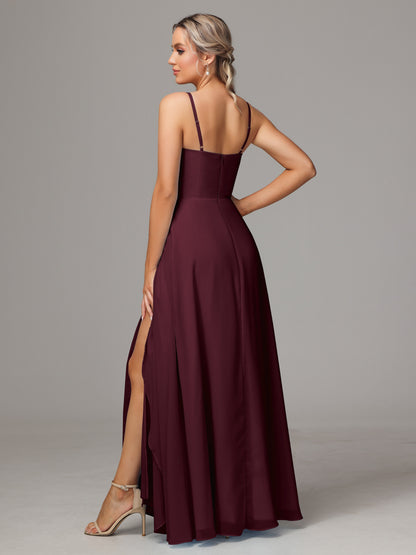 Spaghetti Straps Chiffon Bridesmaid Dress With Pockets