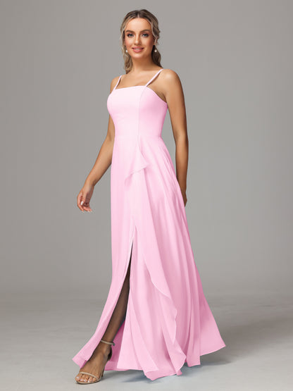 Spaghetti Straps Chiffon Bridesmaid Dress With Pockets