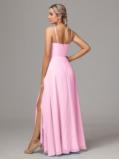 Spaghetti Straps Chiffon Bridesmaid Dress With Pockets