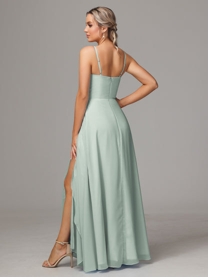 Spaghetti Straps Chiffon Bridesmaid Dress With Pockets