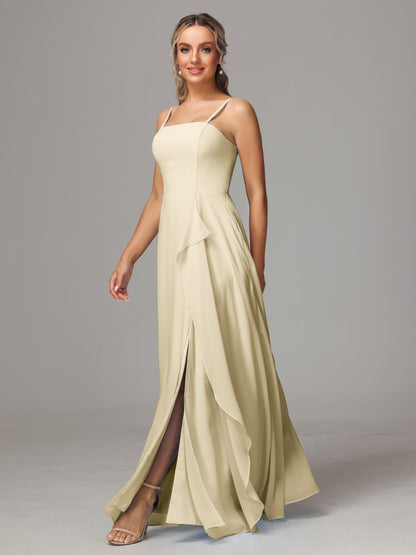 Spaghetti Straps Chiffon Bridesmaid Dress With Pockets