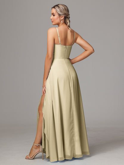 Spaghetti Straps Chiffon Bridesmaid Dress With Pockets