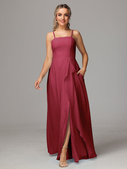Spaghetti Straps Chiffon Bridesmaid Dress With Pockets