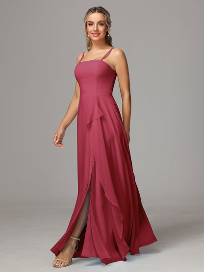 Spaghetti Straps Chiffon Bridesmaid Dress With Pockets