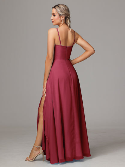 Spaghetti Straps Chiffon Bridesmaid Dress With Pockets