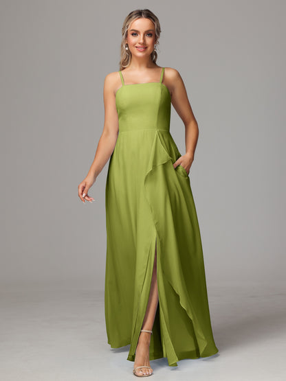 Spaghetti Straps Chiffon Bridesmaid Dress With Pockets