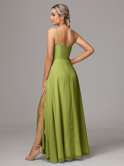 Spaghetti Straps Chiffon Bridesmaid Dress With Pockets