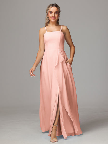 Spaghetti Straps Chiffon Bridesmaid Dress With Pockets