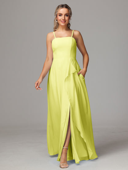 Spaghetti Straps Chiffon Bridesmaid Dress With Pockets