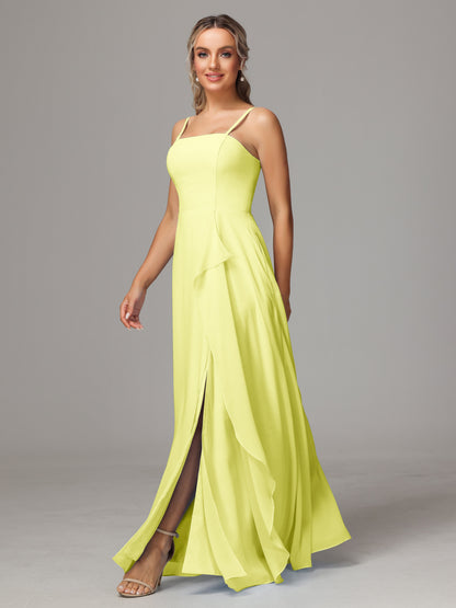 Spaghetti Straps Chiffon Bridesmaid Dress With Pockets