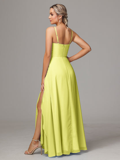Spaghetti Straps Chiffon Bridesmaid Dress With Pockets