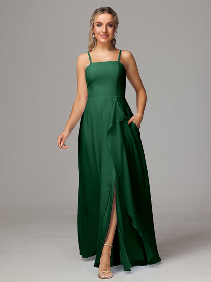 Spaghetti Straps Chiffon Bridesmaid Dress With Pockets