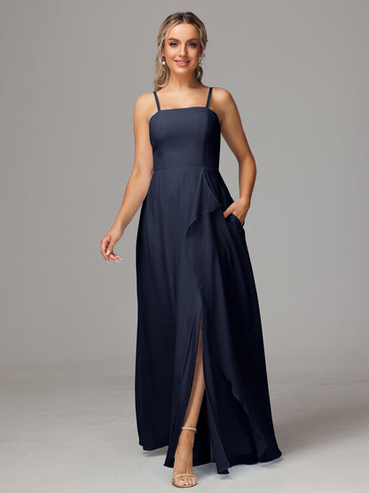 Spaghetti Straps Chiffon Bridesmaid Dress With Pockets