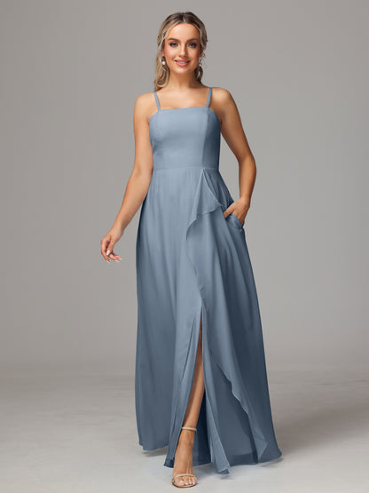 Spaghetti Straps Chiffon Bridesmaid Dress With Pockets