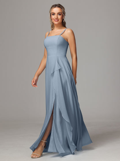 Spaghetti Straps Chiffon Bridesmaid Dress With Pockets
