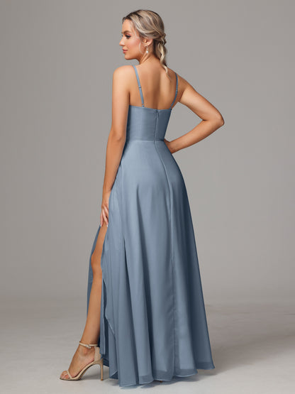 Spaghetti Straps Chiffon Bridesmaid Dress With Pockets