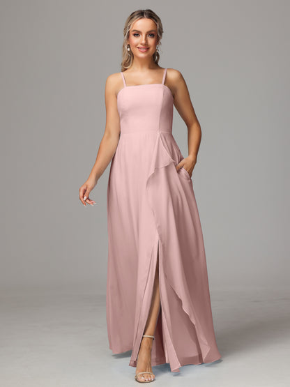 Spaghetti Straps Chiffon Bridesmaid Dress With Pockets