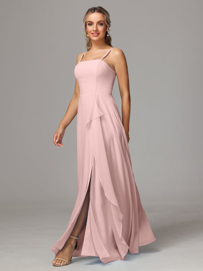 Spaghetti Straps Chiffon Bridesmaid Dress With Pockets