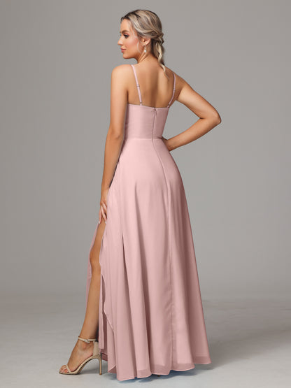 Spaghetti Straps Chiffon Bridesmaid Dress With Pockets