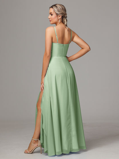 Spaghetti Straps Chiffon Bridesmaid Dress With Pockets