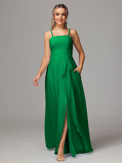 Spaghetti Straps Chiffon Bridesmaid Dress With Pockets