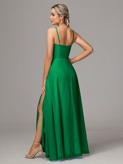 Spaghetti Straps Chiffon Bridesmaid Dress With Pockets