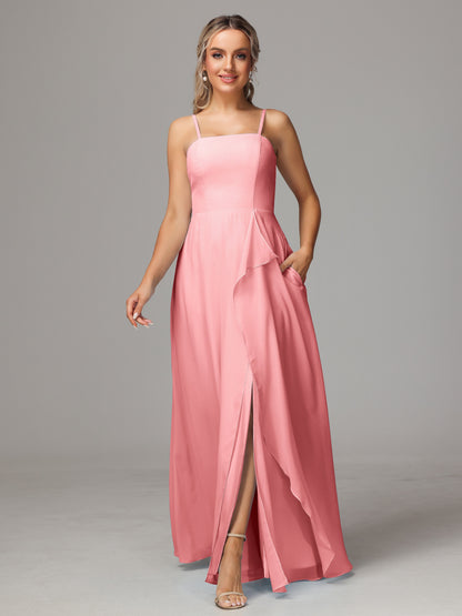 Spaghetti Straps Chiffon Bridesmaid Dress With Pockets