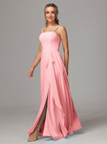 Spaghetti Straps Chiffon Bridesmaid Dress With Pockets